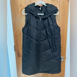 Zella Long Hooded Black Puffer Vest
